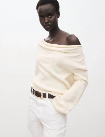 Mango Draped-Neck Sweater - Cream - M
