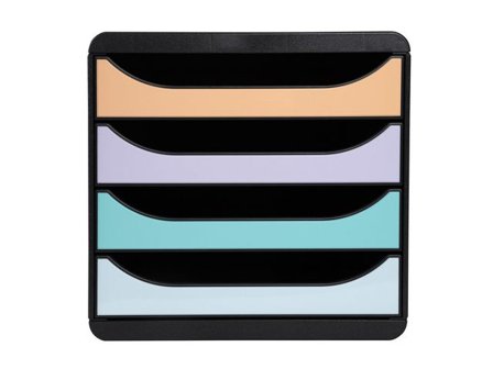 EXACOMPTA Blankettbox BIGBOX 4 lådor svart och pastell - Lyreco - Kontorsmaterial - Till skrivbordet - Blankettfack och Boxar