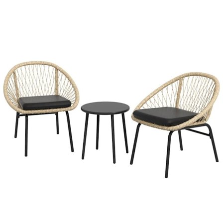 Rootz Havemøbelsæt - Rattan Terrassesæt - 2 Lænestole - Sædehynder - 1 Rundt Bord Ø60 Cm - PE Rattan-Polyester - Sort-Gul - 43W x 45D cm