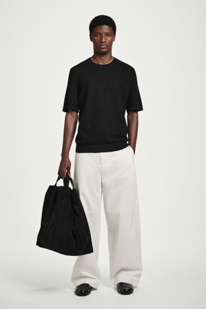 COS Men's Textured Knitted Cotton T-Shirt in Blue