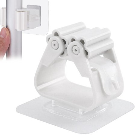 Selvheftende Kvastholder Hvit – Veggmontert Redskapsholder for Skaftmopp