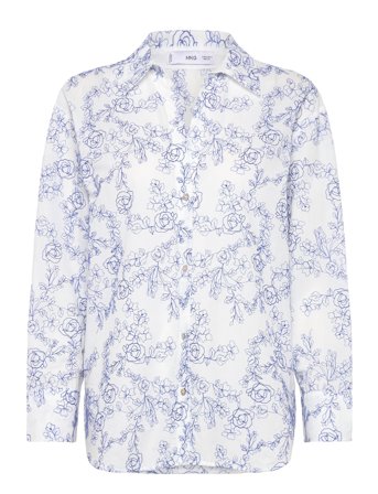 Shirt With Floral Embroidery Blue Mango