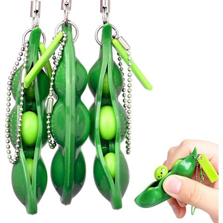 Push a Bean, 3-pak bønne-smykker Soyabønne nøkkelringer for barn og
