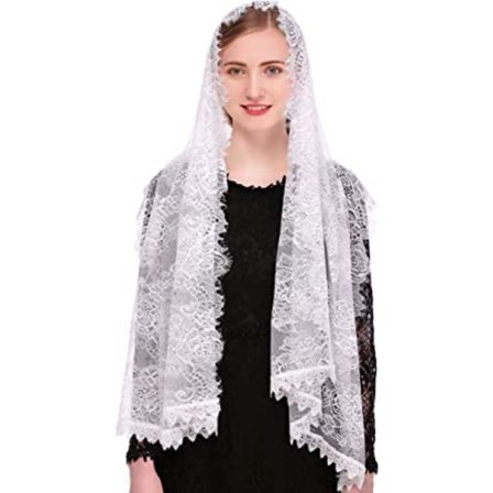 (hvit)Katolsk kapellslør Spansk blonder blomster Mantilla slør