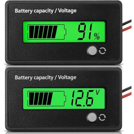 12V 24V Batterimåler med Alarm, Batterikapacitet Spænding, Batteriovervåger, Bly-syre og Lithium-ion Batteritester (Grønt Lys)_jar