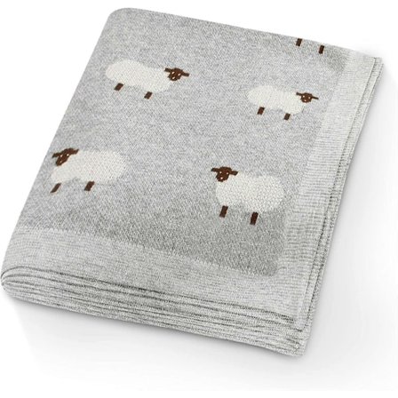 100% Bomull Babyteppe Strikket Dobbelt Lag 80 x 100cm for Nyfødt Baby (Grå)