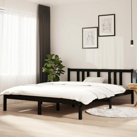 Vidaxl Sängram Svart Massivt Trä 150x200 Cm Svart