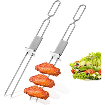 2 kpl Puoliautomaattisia ruostumattomasta teräksestä valmistettuja lihavartaita, keittiövälineitä, grilli, pitkä varsi, vaahtokarkki, grilli, hot dog,