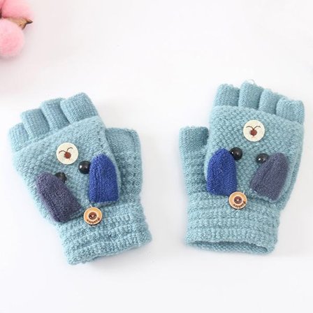 Børne Vinter Handsker Strikkede Flip Halv Finger Handsker Varme Luffer med C