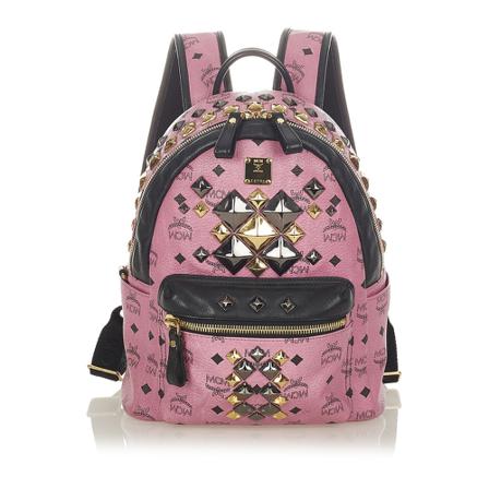 MCM Pre-owned Visetos Stark Leather Rygsæk Pink, Dame Vintage Tasker, Størrelse: ONE Size