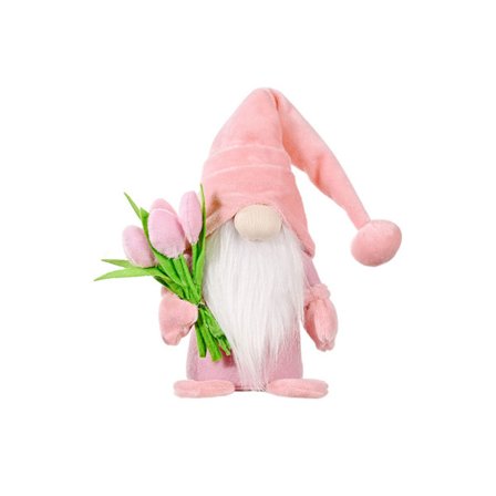 Morsdagsnisse Dukke Plysj Alv Dverg Ornament Gave med Tulipanbukett til Hjemmet