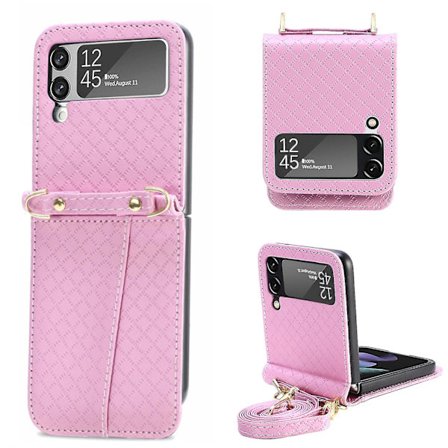 Lanyard Läderfodral Kompatibel Samsung Galaxy Z Flip 3 Z Flip 4 Med Kortfack Stöttålig Crossbody