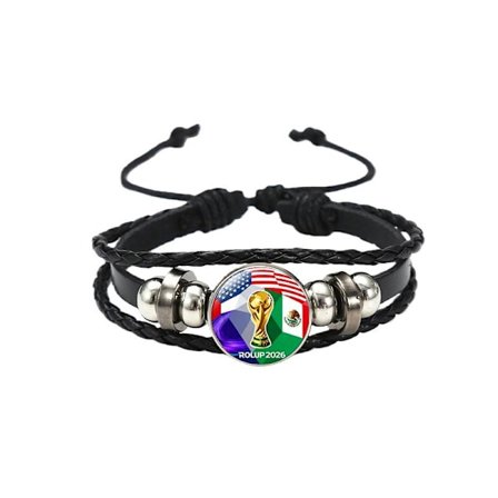 VM-emblem snap armbånd retro flerlags vevd PU-lær smykke fan gave.XSWX6794-3