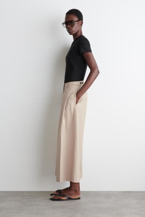 COS Women's Pantalón Crop Ancho De Algodón in Beige
