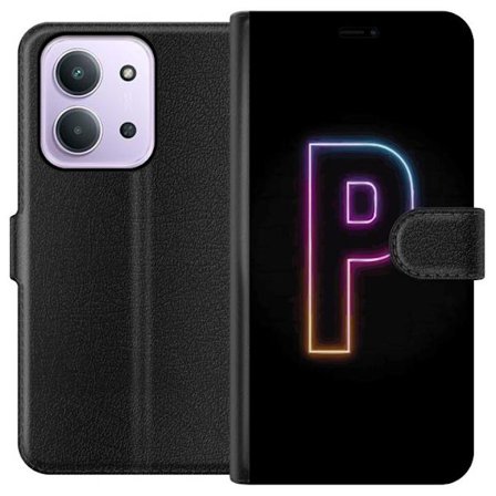 Kompatibel Tegnebogsetui til Xiaomi Xiaomi Redmi 15C Minimalistisk neonbogstav P i farvegradient og lyseffekt mod sort baggrund i digital neonstil