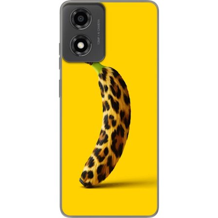 Kompatibelt Mobildeksel til Motorola Moto E14 Banan med leopardmønster mot gult bakgrunn i en kreativ og leken design