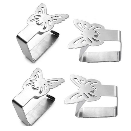 Rustfrie stål dug clips, 4 stk dug vægt dug clips, sommerfugl dug clips 6.5*5CMsølv