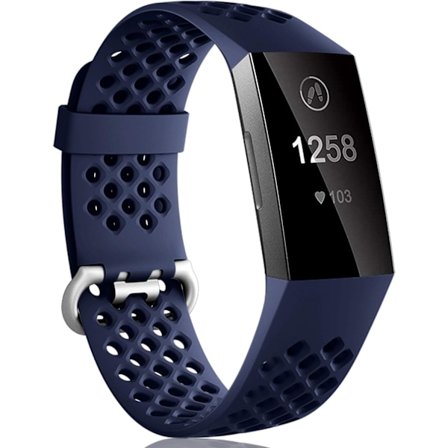 Kompatibel med Fitbit Charge 3/ Charge 4 Armband, Sport Silikon Justerbar Ersättning, för Fitbit Charge 3 SE, Small, Marinblå
