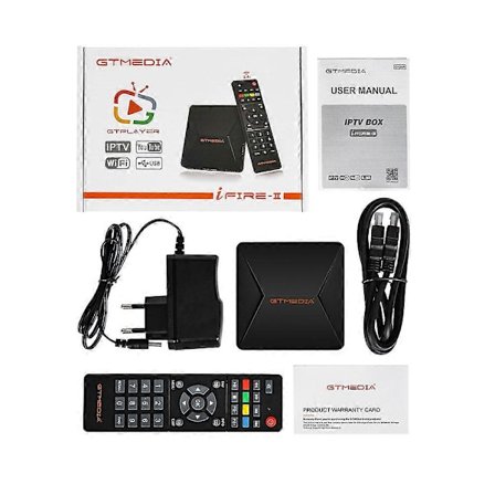 1 kpl GTmedia Smart TV Box 2021 IFIRE 2 Full HD 1080P, H.265 HEVC 10Bit/CPU 70MHz Dual/BT Kaukosäädin/ Internet M3U Digiboksi