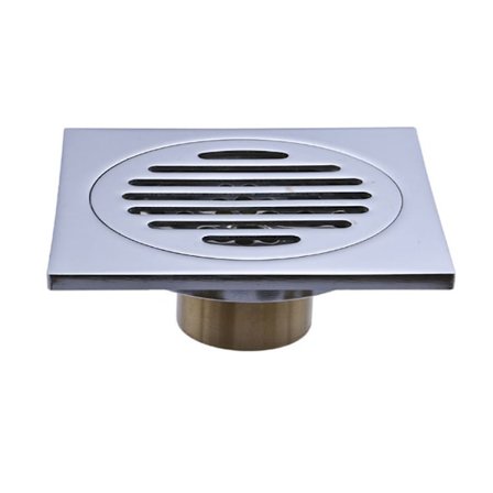Duschsäkerhetsgolvbrunn i mässing med avloppsluktfälla, fyrkantigt nät i krom, duschsäkerhetsgolvbrunn med avloppsluktfälla i mässing - Silver, 