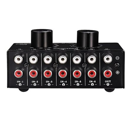 6 Input 1 Output Switcher Audiokildevalg Switcher RCA Audio Input Signal Selector Switch med Volumenjustering og Manu