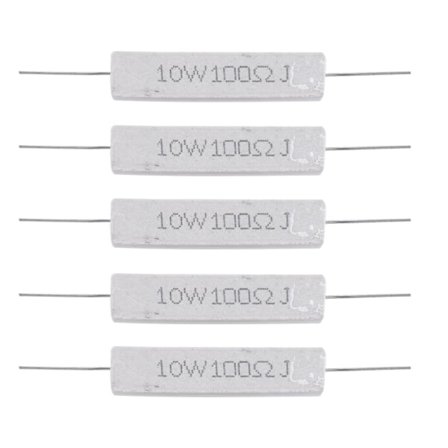 5 stk. 10W Watt 100 Ohm 5% Aksial Trådlindet Sementmotstand