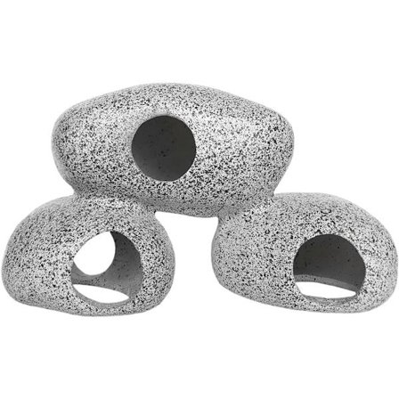 Akvariedekoration Grotter - Stengrotter til rejer, cichlider der gemmer sig for leg, fisk kan svømme gennem stenhullet, 3 sten