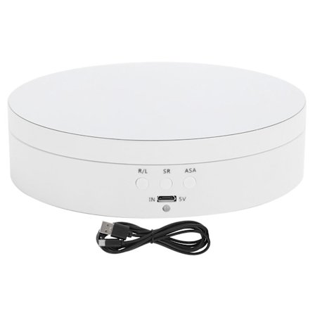 Elektrisk Roterende Display Stand 3 Hastigheder 360 Graders Drejeskive Smykkeholder USB Opladning Hvid