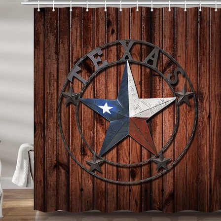 Rustik Texas Star Duschdraperi för Badrum, Kids West Bondhouse Tyg Duschdraperi Set, Rustik