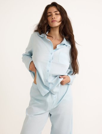Organic Basics Core Sleep Poplin Shirt - Blue - S