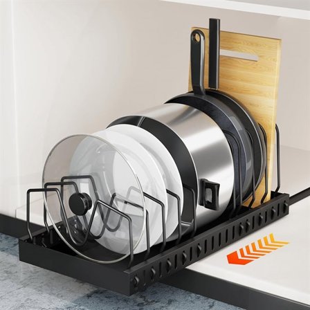 Uttrekkbart oppbevaringsstativ for stekepanner 52cm - Svart