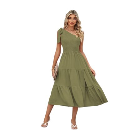 eveless Ruffle Hem Flowy Boho Maxi Kjoler (Militærgrøn S)