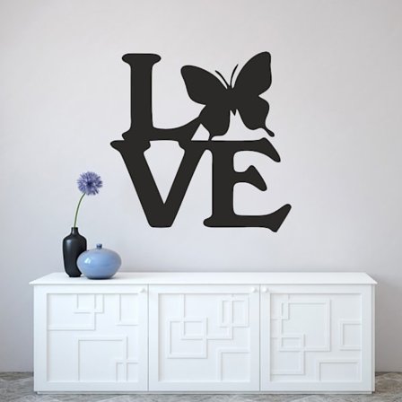 Love med fjäril vinyl väggklistermärke