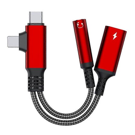 L-formad iP/USB-C till 3,5 mm hona + Type-C laddningskabel ljudladdningsadapter - Röd