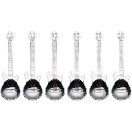 Gitar kaffeskjeer 6-pak Kreative søte skjeer 18/10 rustfritt stål teskjeer gitarformet (sliver)