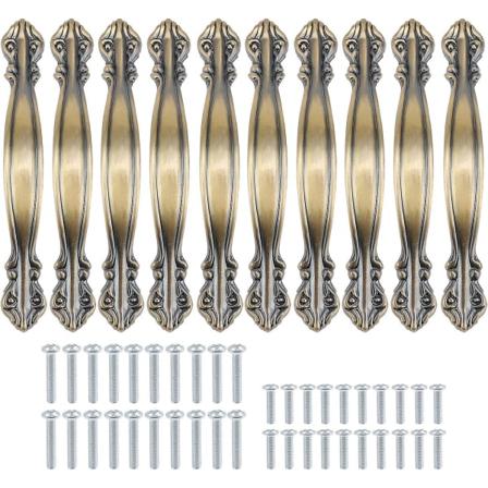 Set med 10 skåphandtag - 11 cm, (64 mm avstånd mellan hål) - grön brons