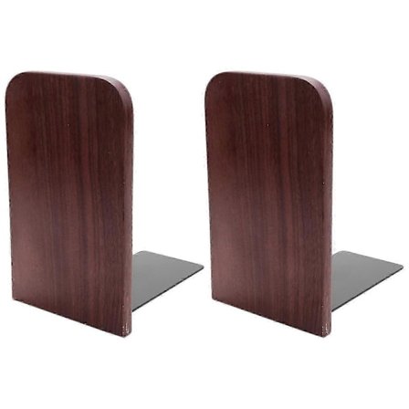 2 stk. bogstøtter i træ med kraftig metal valnød bogstøtte med skridsikre prikker til kontor D