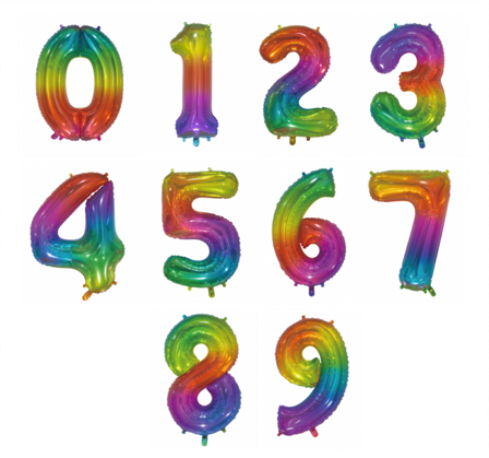 Heliumballong nummer regnbue - 76 cm Tallet 5