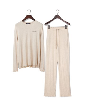 Lexington Viskose/Modal-Mischung Jersey Pyjama-Set, hellbeige