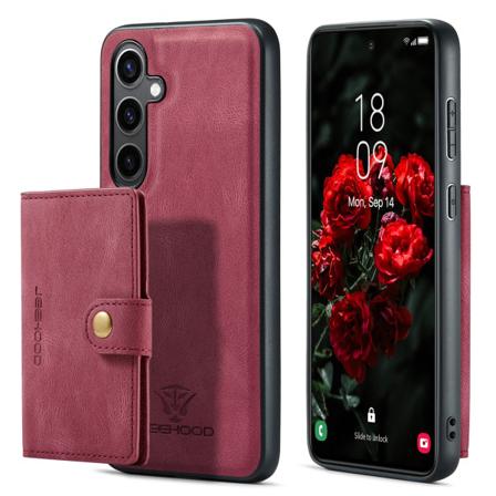 Läderplånbok med magnetiskt hållare för Galaxy S24 Plus Röd