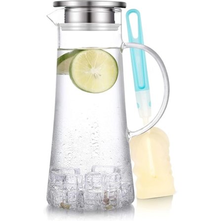 1,5 liters glaskande med låg, let rengørlig vandkaraffel, varmebestandig borosilikatkande til hjemmelavede drikke, iste
