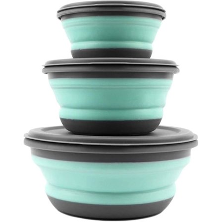 Vikbar skål med lock, hopfällbar silikonskål, bärbar, camping, 3 st