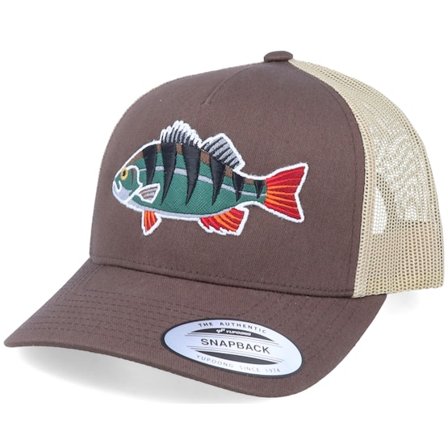 Skillfish - Brun trucker Caps - Perch Green Applique Brown/Khaki Trucker @ Hatstore