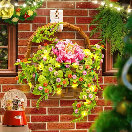 Bukettbyggesett, blomsterkurv bonsai plante med LED-lys, planteserie veggdekorasjon, kreativt byggeleketøy gave til voksne og barn D0