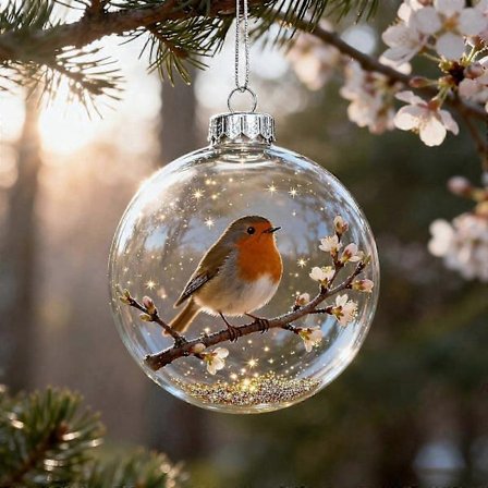 2026 Meri- ja metsäelämän lasikoristekokoelma, elävä käsintehty 3D-eläinkoriste, joulukuusen huoneen sisustukseen, loma-koristeet, kimalteleva