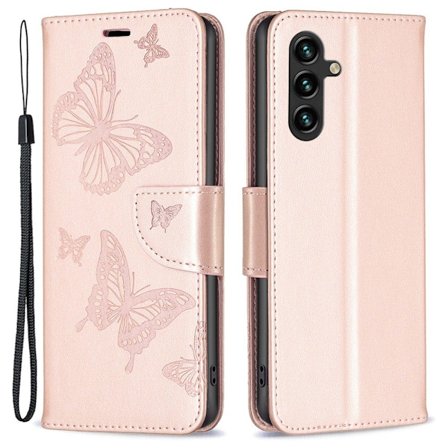 Butterfly läder Samsung Galaxy A14 fodral - Rosa