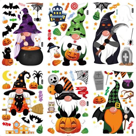 Halloween Staattiset Tarrat Kurpitsa Lepakot Witch Faceless Gnome