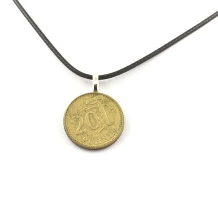 Kivet ja mineraalit. Suomi 20 pennin kolikon kaulakoru Musta nyöri.