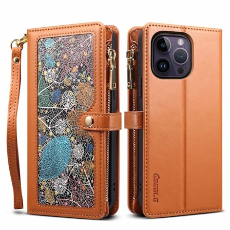 Etui til iPhone iPhone 13 mini Brun + armbånd Mixed Media Flip Crossbody Multi-kort Glidelås Malt