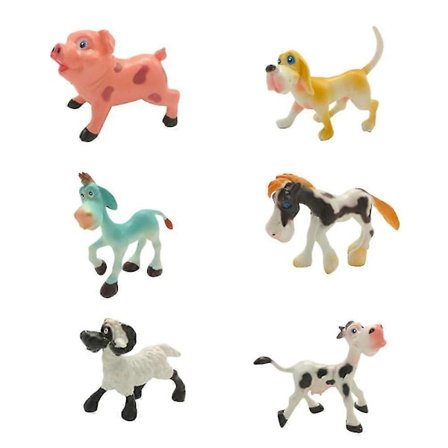 6 stk. Gårdsdyr Actionleker Plastdyr Leker Dyr Actionleker